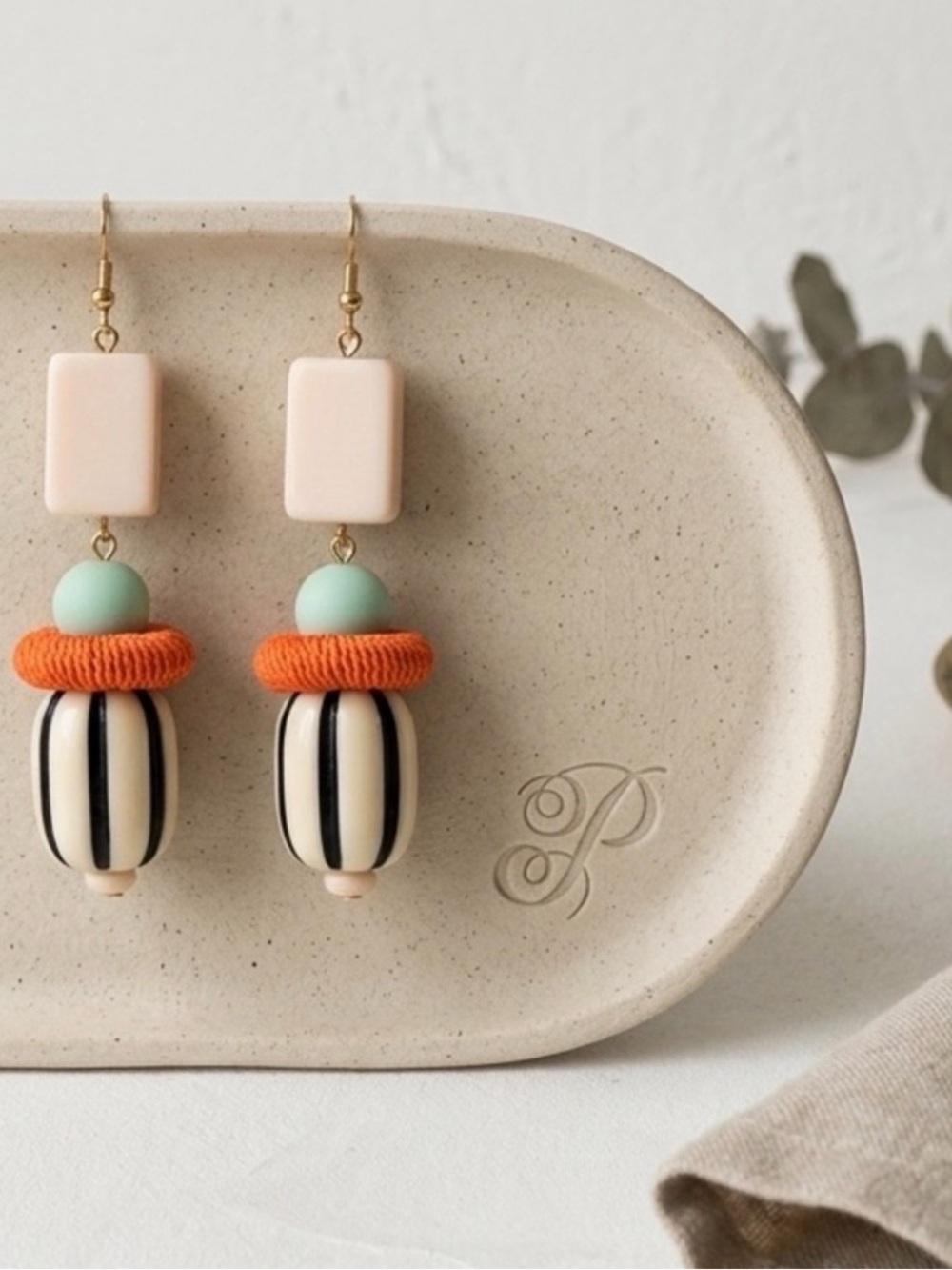 Plunder Mixed Bead Drop Earrings — Peach, Mint & Orange
